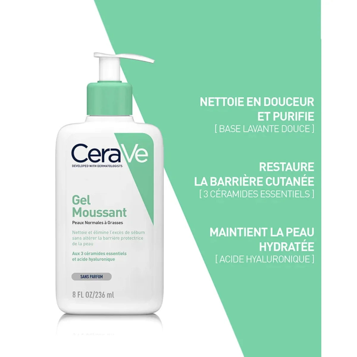 CeraVe Gel Moussant Nettoyant Hydratant Visage - Algérie | 3 Céramides + Acide Hyaluronique + Niacinamide | Peau Normale à Grasse – Image 2