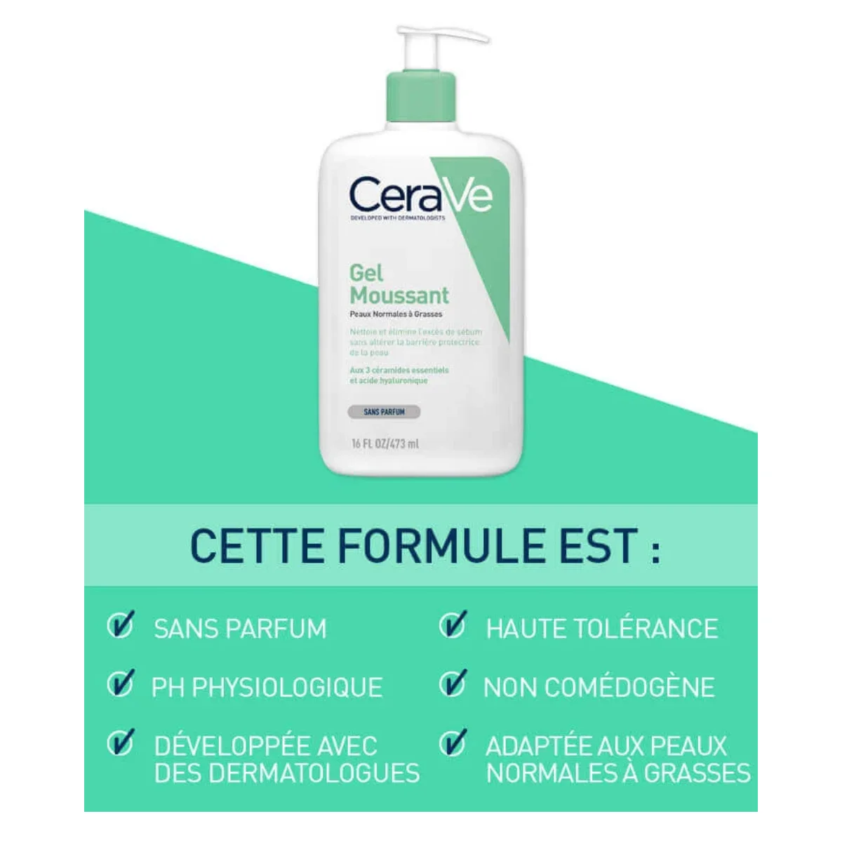 CeraVe Gel Moussant Nettoyant Hydratant Visage - Algérie | 3 Céramides + Acide Hyaluronique + Niacinamide | Peau Normale à Grasse – Image 3