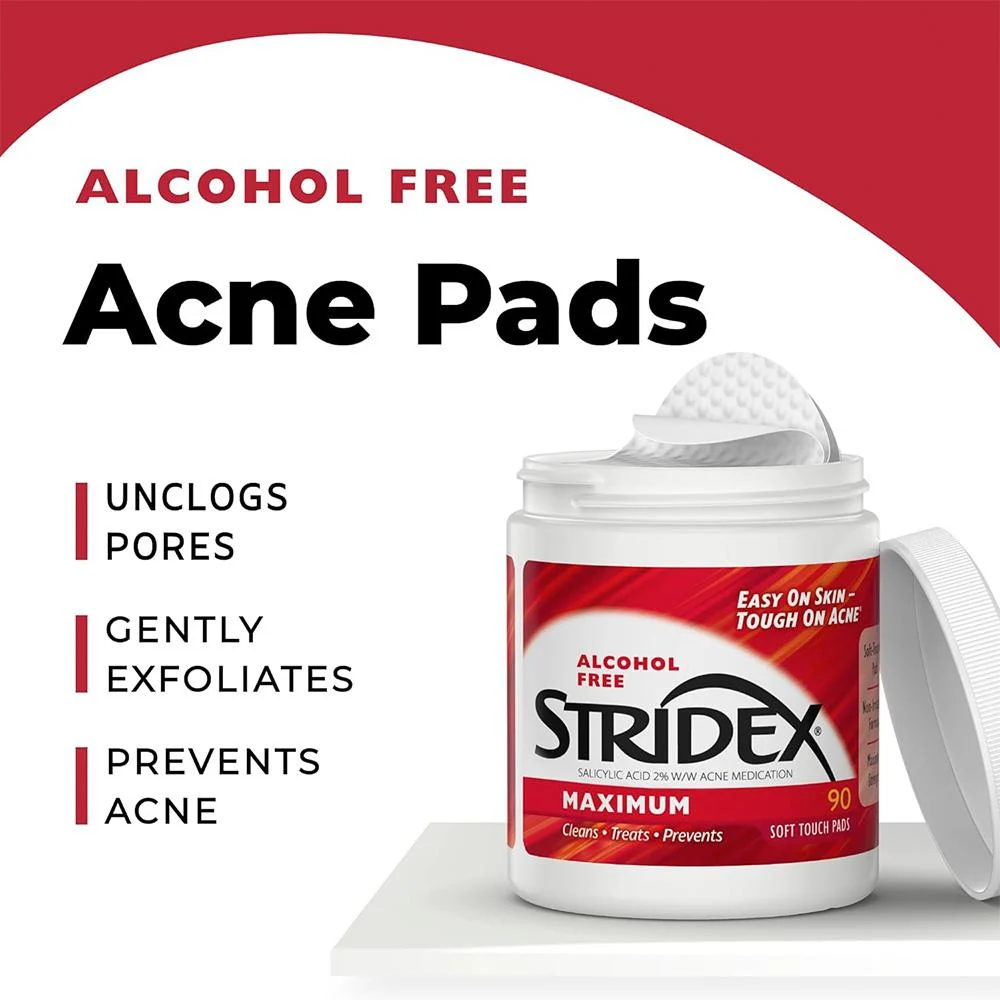 "STRIDEX Essential pads acide salicylique 2% traitement anti-acné 90 lingettes flacon vert authentique USA"
