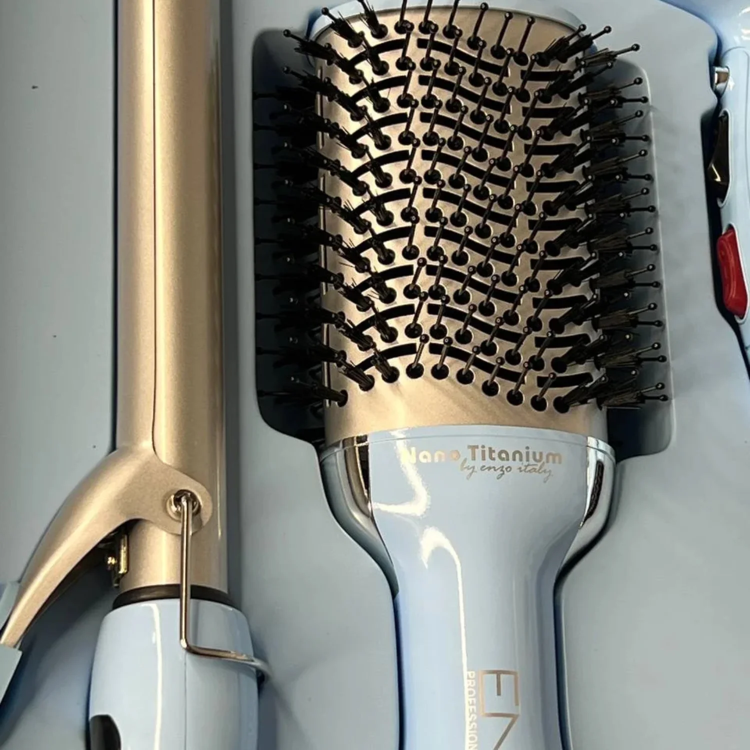 "Accessoires kit ENZO EN-6315 lisseur plaques Nano Titanium boucleur conique sèche-cheveux brosse soufflante détails"