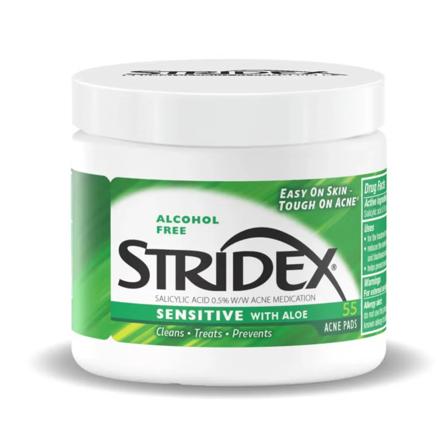 Pot Stridex Sensitive Pads 55 lingettes exfoliantes acide salicylique 0,5% pour peaux sensibles anti-acné