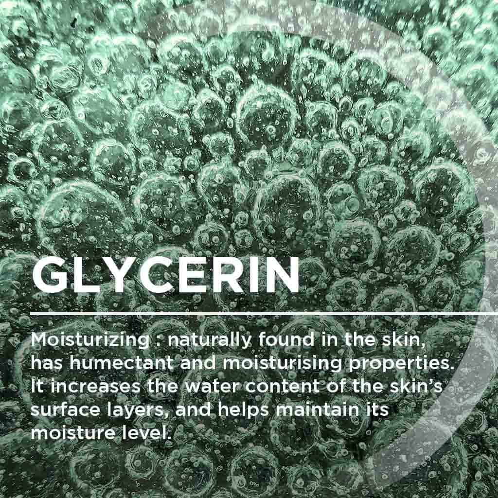Glycérine, hydratant naturel, pour peau grasse, hydrate et maintient l'hydratation de la peau.