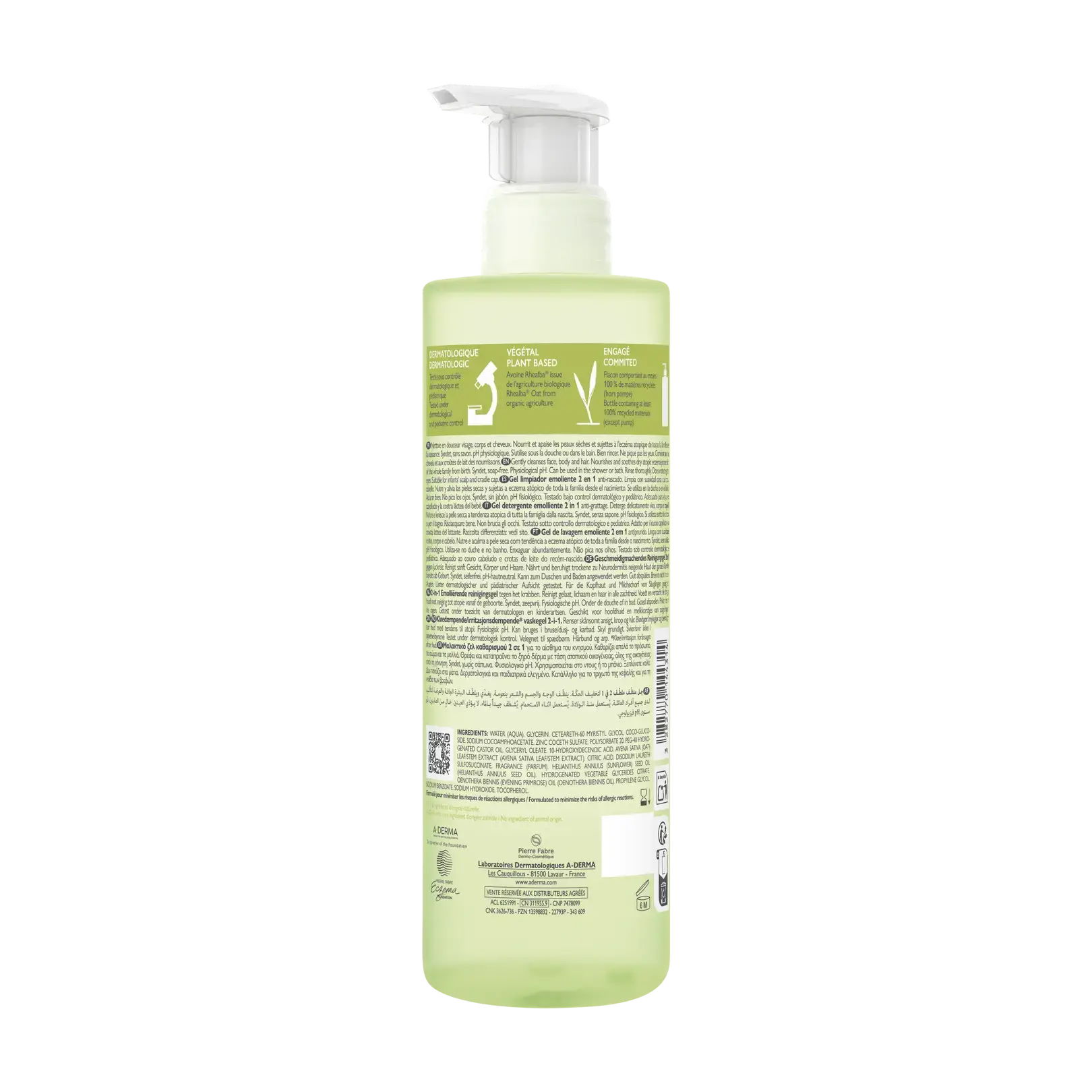 A-Derma Exomega Control Gel Lavant Émollient 2en1 Anti-Grattage 500ml – Image 3