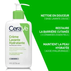 CeraVe Creme Lavante Hydratante 3 Ceramides AH MVE Peau Seche Famille 236ml – Image 3