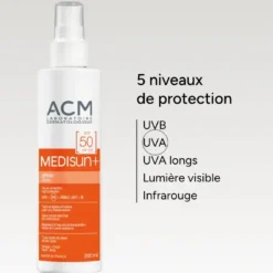 ACM Medisun+ Spray Solaire SPF50 UVB UVA Lumière Bleue Infrarouge 200ml – Image 3