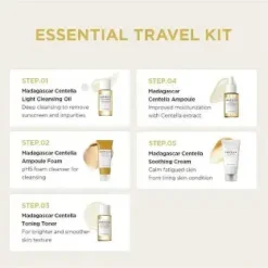 SKIN1004 Madagascar Centella Travel Kit 5 Mini Produits Ampoule Toner Foam Huile Crème – Image 7