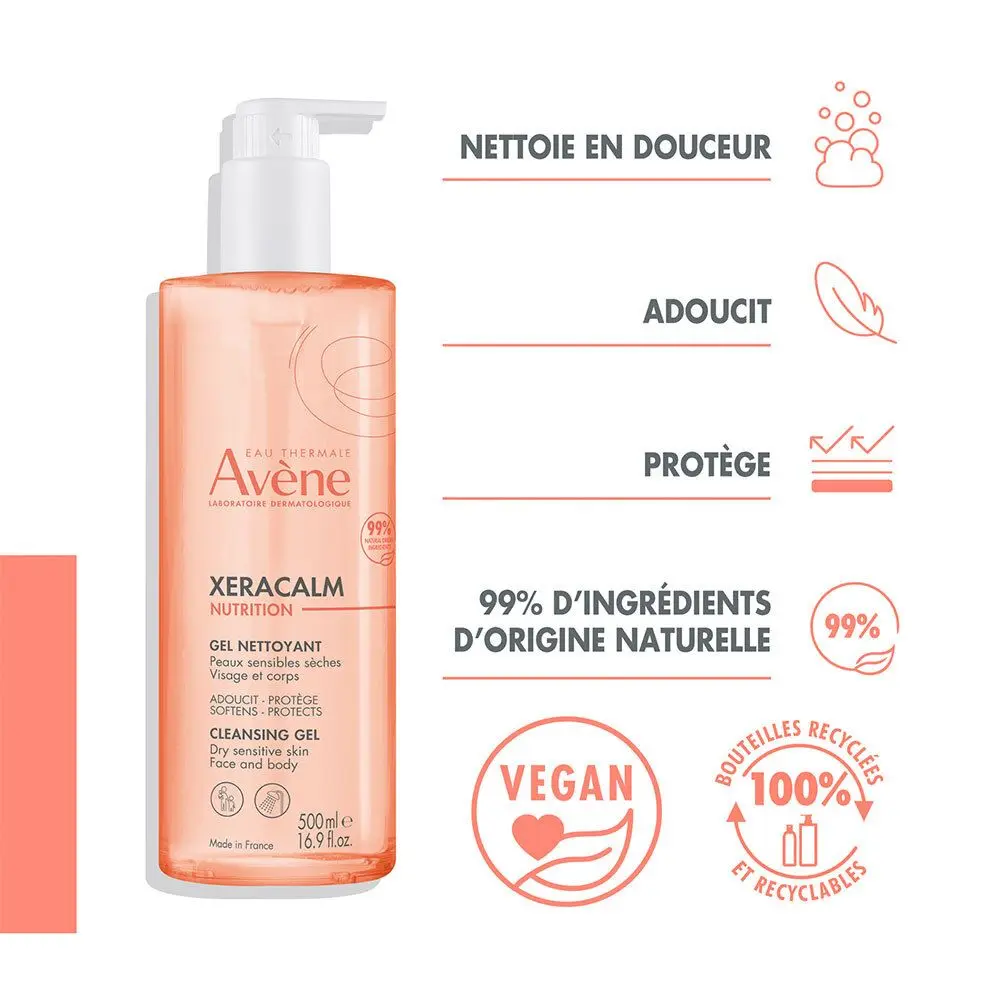 AVENE XeraCalm Nutrition Gel Nettoyant Peaux Seches Sensibles 500ml – Image 4
